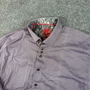 Au Noir Mens Designer Dress Shirt Size XL Purple Red Fleur De Lis Made in Turkey